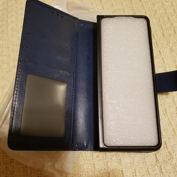 Blue Samsung Galaxy Z Fold 3 Case, Wallet Pouch Cover Kickstand Credit Card Slot - Picture 9 of 12